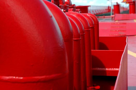 red iron pipe was photographed on a tanker