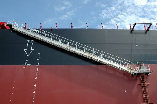 Iron ladder on a tanker ship carrying coal 