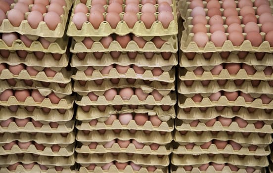 Hundreds of fresh eggs for sale on an urban Istanbul food market.