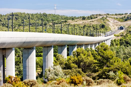 railway viaduct for TGV train near Vernegues, Provence, France