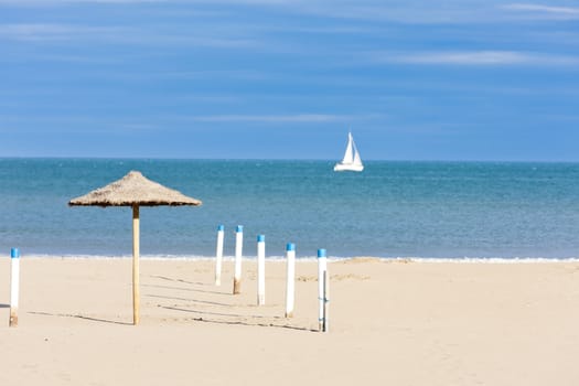 sunshade on the beach in Narbonne Plage, Languedoc-Roussillon, France