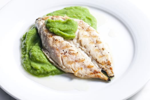 grilled mackerel with mashed pea and basil