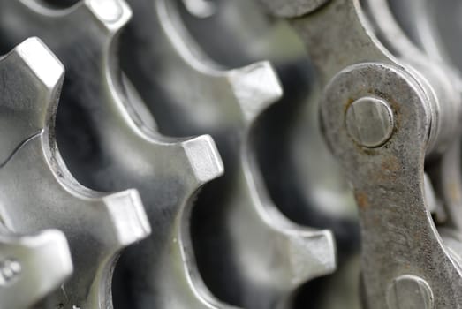 Detail of rear gears and chain set of mountain bike. 