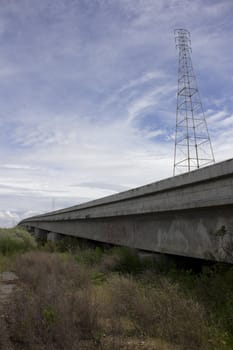 overpass with vanishing point over land