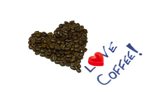 Dark rosted coffee beans over Love Coffee
