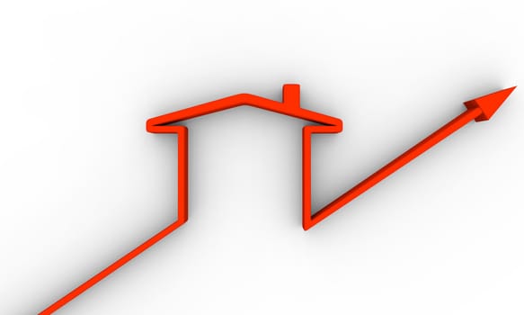 Symbol of a house made of red 3D line displaying growth