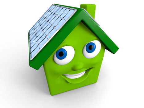 Happy green house with solar panels on the roof