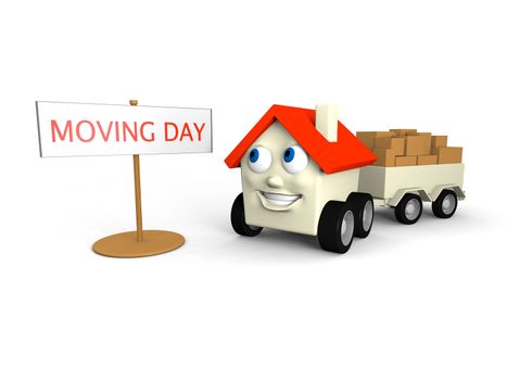 Happy little house on wheels is its moving day