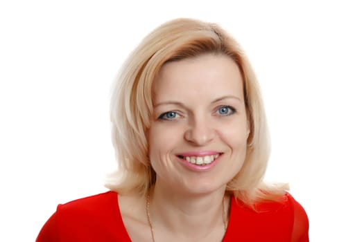 real casual smiling woman portrait  on a white background