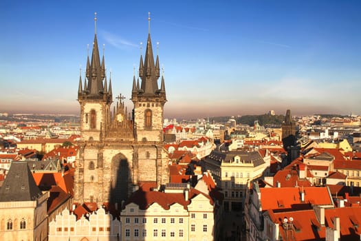The Teyn Church in the old city of Prague, Czech republic, Europe.