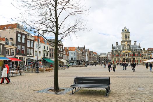 The central square in front of Town Hall. Delft. Netherlands