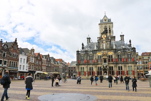 The central square in front of Town Hall. Delft. Netherlands
