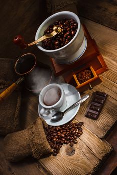 grinder and other accessories for the coffee in an old-style