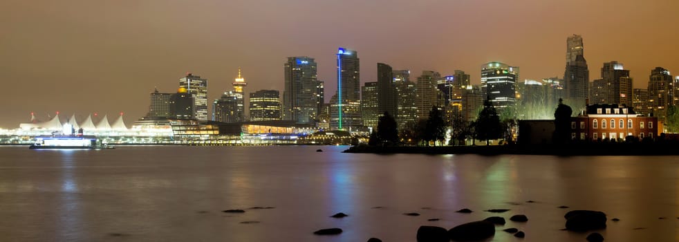 Vancouver BC Canada City Skyline at Night Panorama