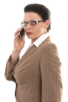 Elegant business woman with fashionable glasses when phoning
