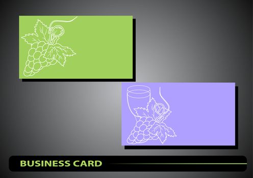 business card with a silhouette of grapes and a glass of wine on a colored background