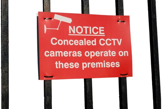 concealed cctv cameras in operation sign on white
