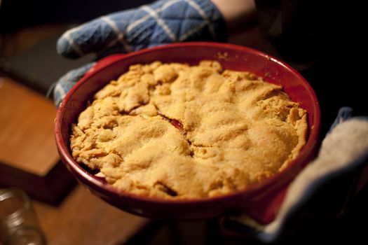 Cherry Pie in Pan, Fresh Out of the Oven