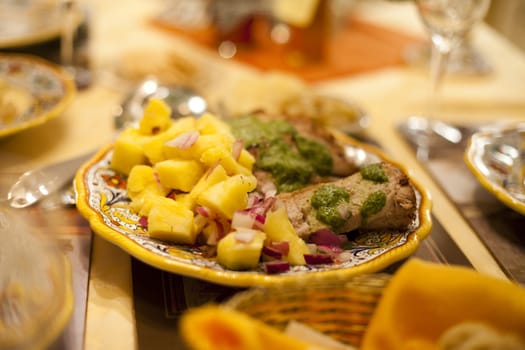 Hawaiian Style Pork Roast with Pineapple Slices, Served