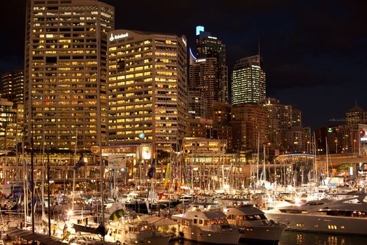 Sydney's Darling Harbor seen from the Pyrmont Bridge