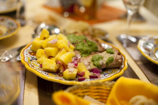 Hawaiian Style Pork Roast with Pineapple Slices, Served
