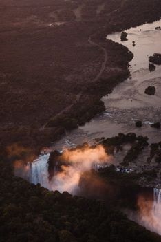 Victoria Falls from the air in the afternoon