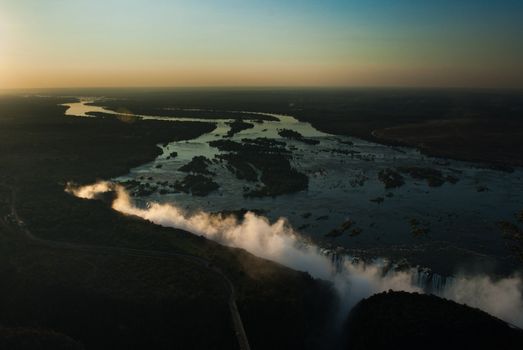 Victoria Falls from the air in the afternoon