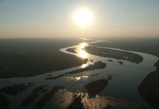 Victoria Falls from the air in the afternoon