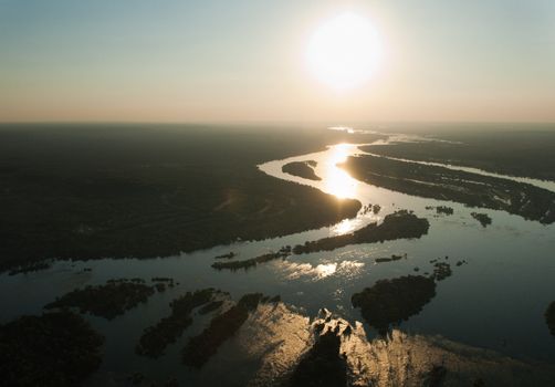 Victoria Falls from the air in the afternoon