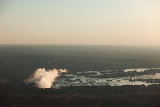 Victoria Falls from the air in the afternoon