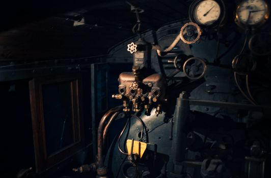 Inside the engine room of a vintage steam locomotive