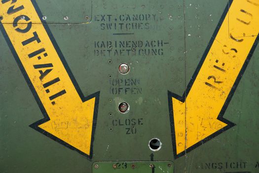 Detail of an old grungy military aircraft!.NO COPYRIGHT ISSUE!!!! ONLY INSTRUCTIONS IN ENGLISH AND GERMAN!!!............