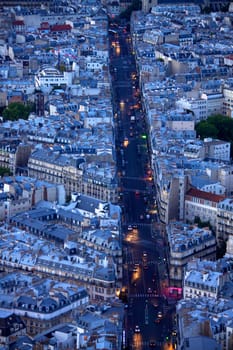Evening on boulevard Saint Michel in Paris as seen from the top of Tour Montparnasse