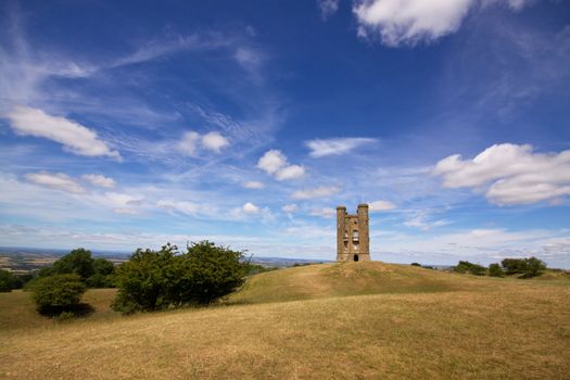 Romantic old Broadway Tower in Cotswolds, England