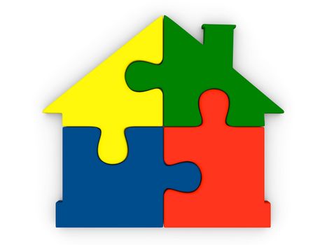 House symbol made of four colorful puzzle pieces