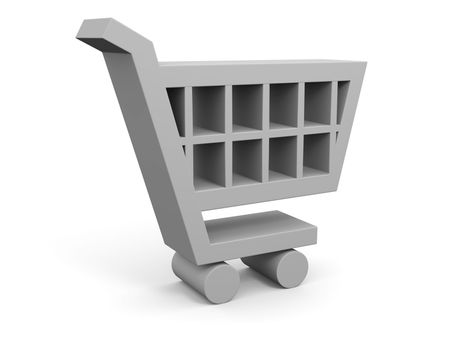 3D illustration of shopping trolley symbol on white background