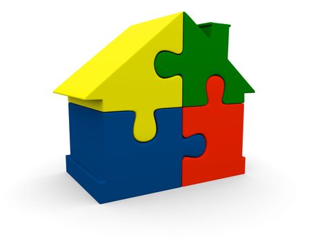 Colorful house symbol made of four jigsaw pieces