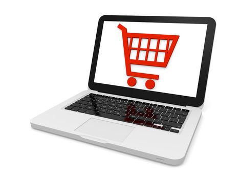 Symbol of shopping trolley on laptop screen