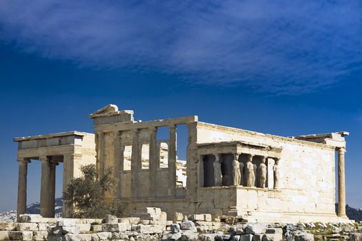 Remains of Erechtheion temple, north side of Acropolis, Athens, 421–407 BC, Greece