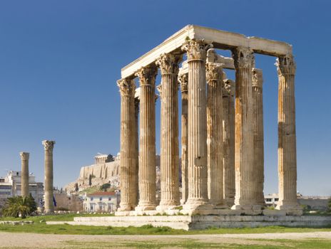 Remains of Olympieion temple with Acropolis on background