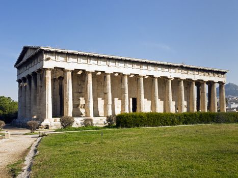 Eastern facade of Hephaistos Temple built on the top of Kolonos Agoraisos hill ( ca. 460-415 B.C.) ,  Ancient Agora of Athens, Greece