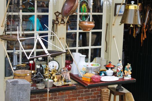 Sales of antiques in the shop. Delft, Netherlands.