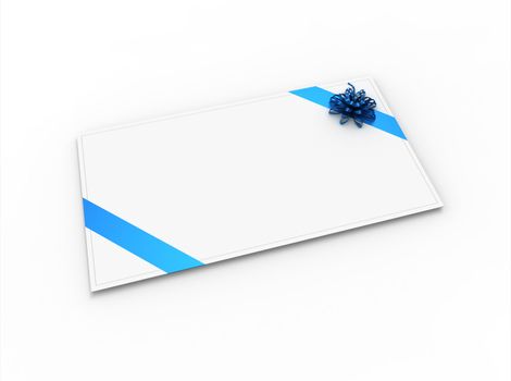 Blank greeting card (for greeting or congratulation) with blue ribbon and bow