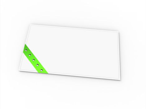 Blank greeting card (for greeting or congratulation) with green ribbon