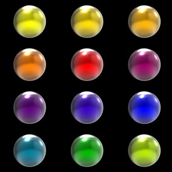 Chrome metal different color balls group isolated on black background