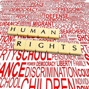 Words human rights on a backround with letters