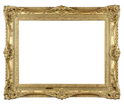 Old antique gold frame on white