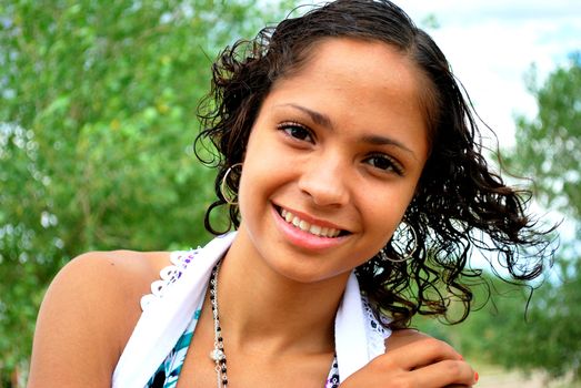 African american fashion model posing outside.