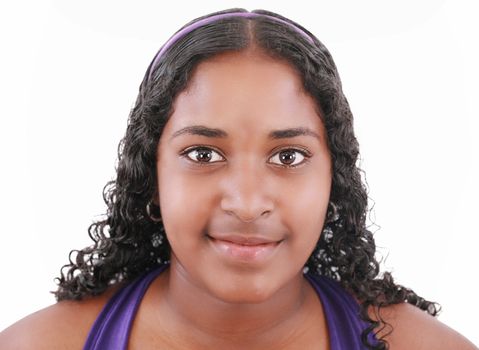 Portrait of a young beautiful african woman, isolated over white background