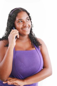 happy african woman speaking at her telephone (isolated on white)